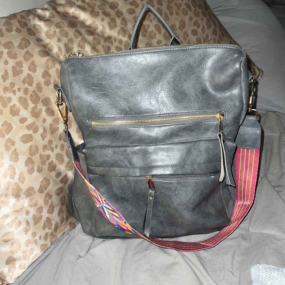 Gray leather backpack